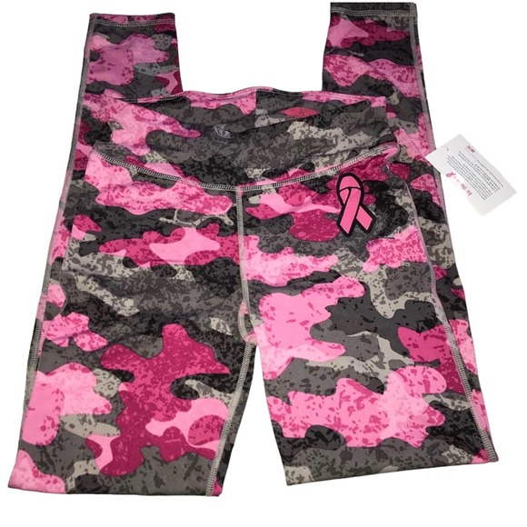 BREAST CANCER AWARENESS PINK & GRAY CAMO LEGGINGS MEDIUM - Picture 1 of 4